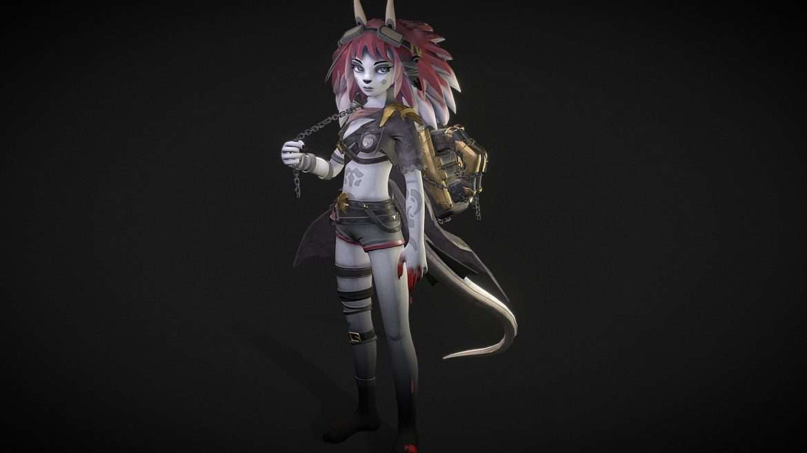 Dragon Girl Character 3d Model - Dynamic full-body render of the Artstation Challenge Dragon Girl character 3d model, showcasing intricate scales, flowing hair, and a powerful, graceful pose.