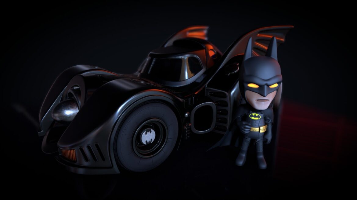 batmobile and batman 1989 toy style 3d model