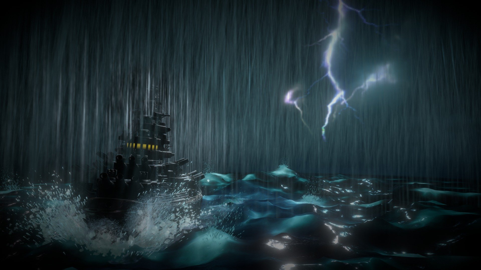 Battleship in the storm