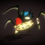 Destroyed Beetle Drone 3d Model - A detailed 3D model of a destroyed beetle drone showing battle damage and internal circuitry.