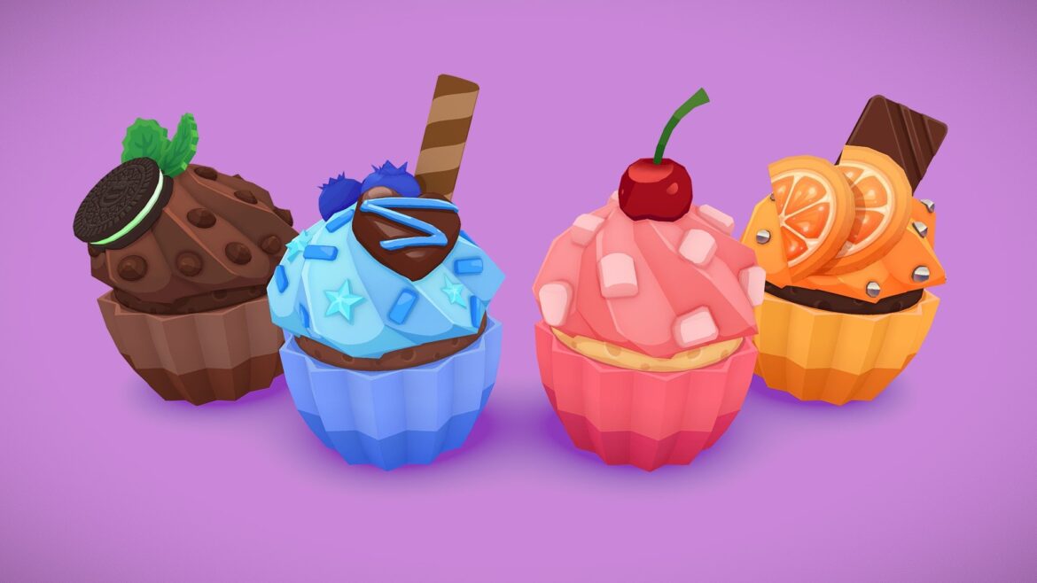 colourful cupcakes 3d model