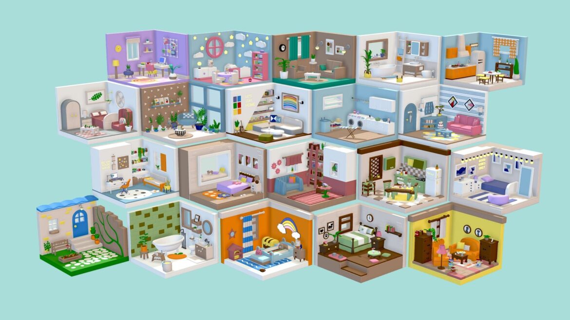 Cozy Cartoon Interior 3d Model - Vibrant low-poly cozy cartoon interior 3D model featuring 20 diverse rooms and over 600 assets for game development and architectural visualization.