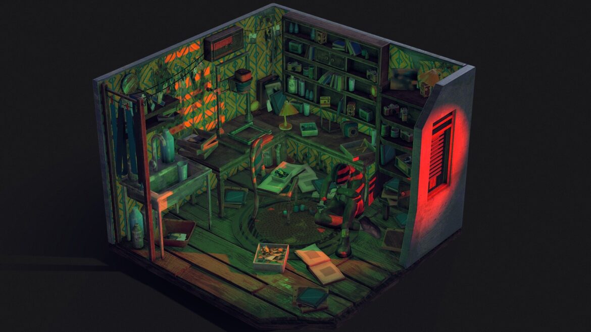 darkroom low poly hand painted diorama 3d model