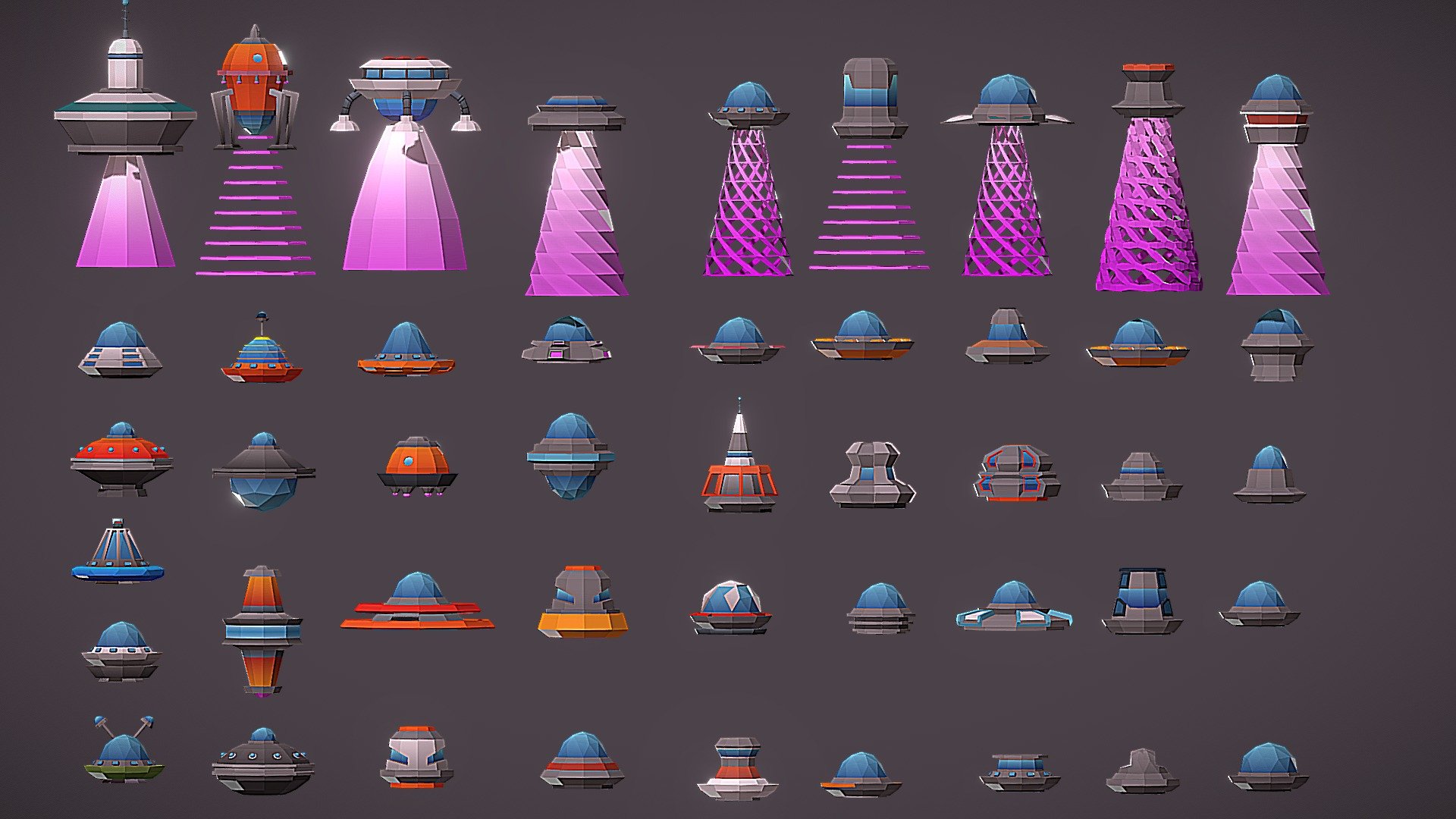 Flying Saucers Low Poly Pack
