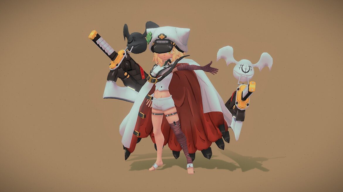 Ramlethal Valentine 3d Model - Full body view of Ramlethal Valentine 3d model with giant floating swords and white cloak
