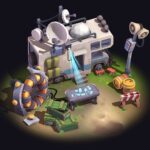 Handpainted old trailer scene