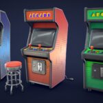 Stylized Arcade Machine 3d Model - Stylized low poly arcade machine and chair 3D model with retro design and customizable textures.
