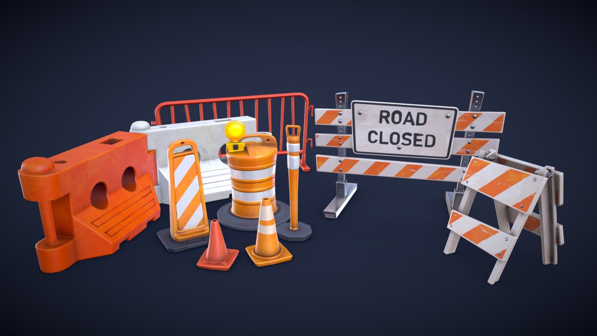 Stylized Traffic Props and Barricades – Low Poly