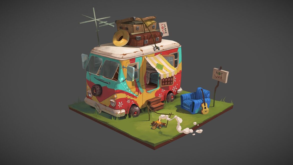 the camp of the hippies 3d model