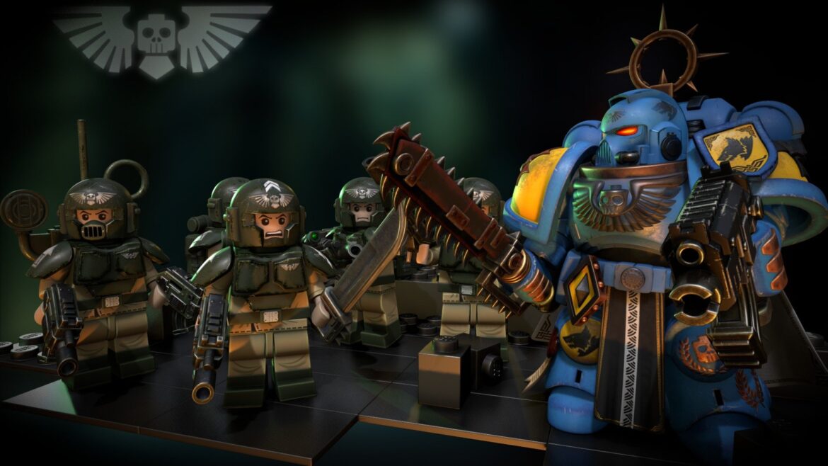 lego imperial guard wh40k in action 3d model