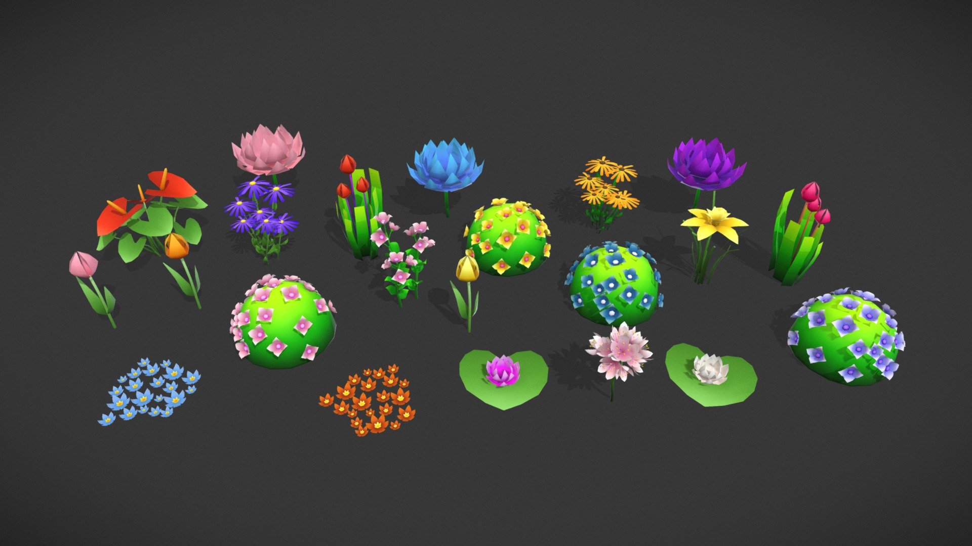 Stylize Low Poly Flowers Pack