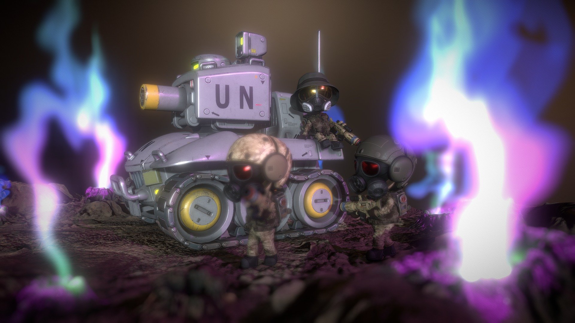 toon scifi Battle Tank J-5 on reconnaissance