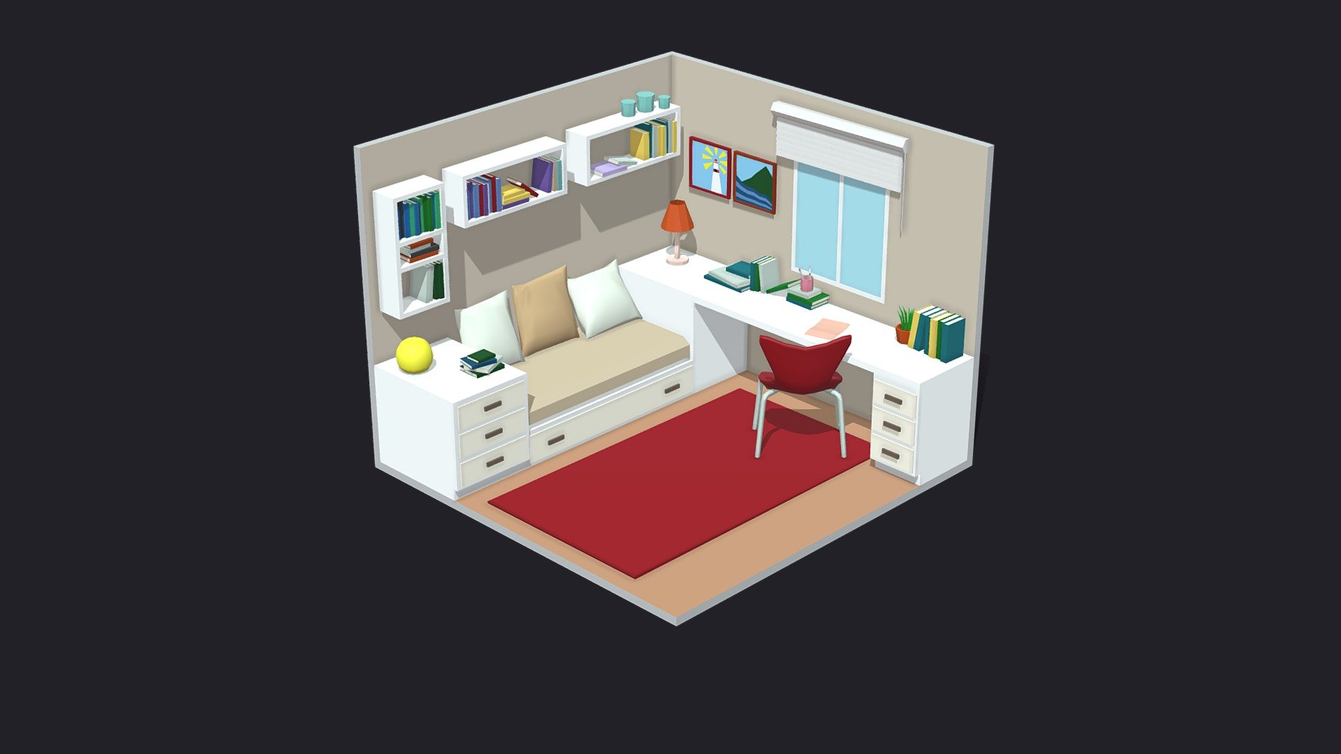 Bedroom 17 Low-poly 3D model