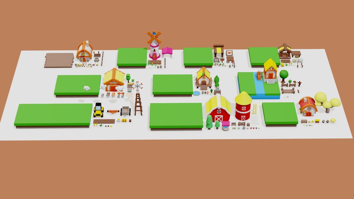 exteriors cartoon farm islands 3d model