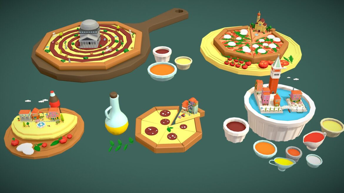 italian pizza city set exteriors 3d model