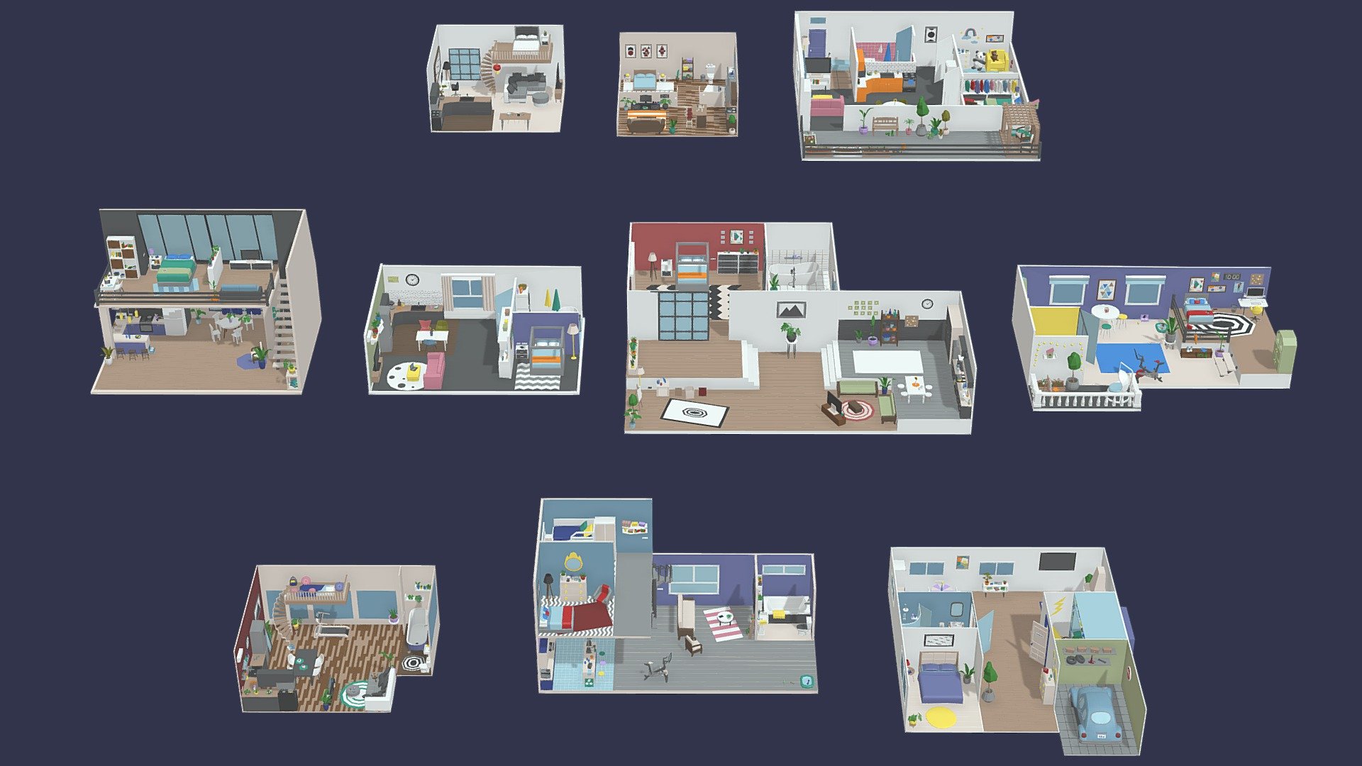 Low Poly Apartments Pack / Interiors