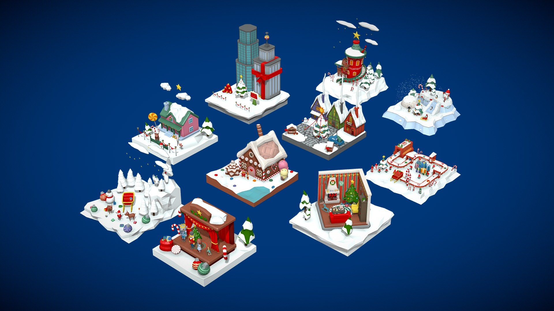Low Poly Christmas Set