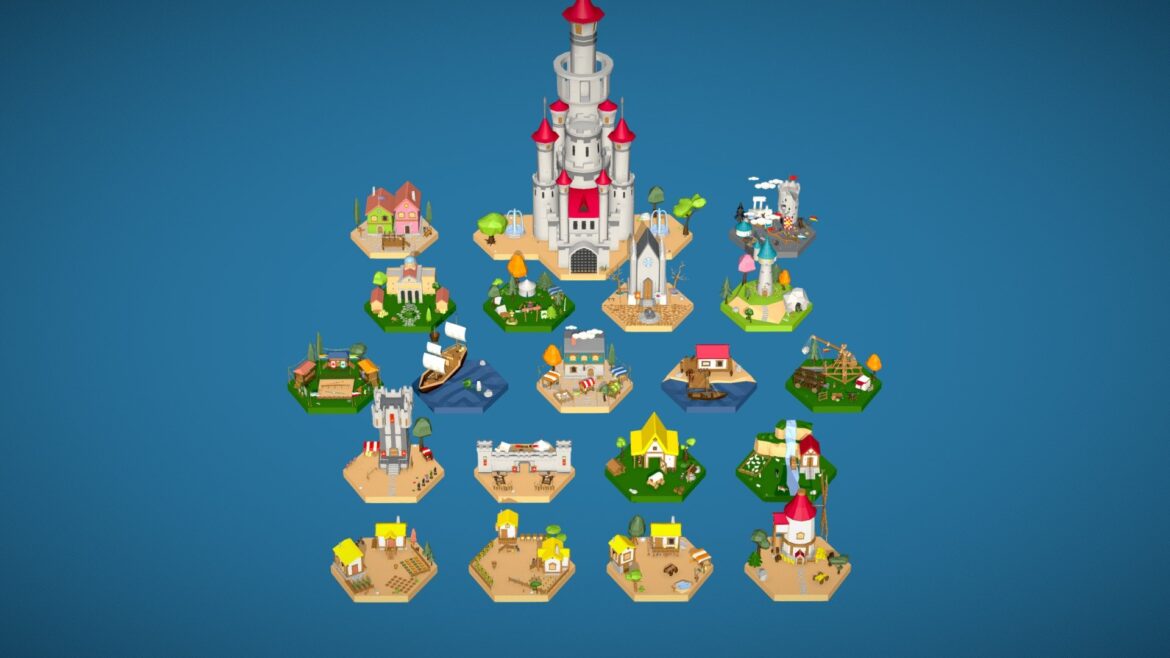 low poly medieval set 3d model