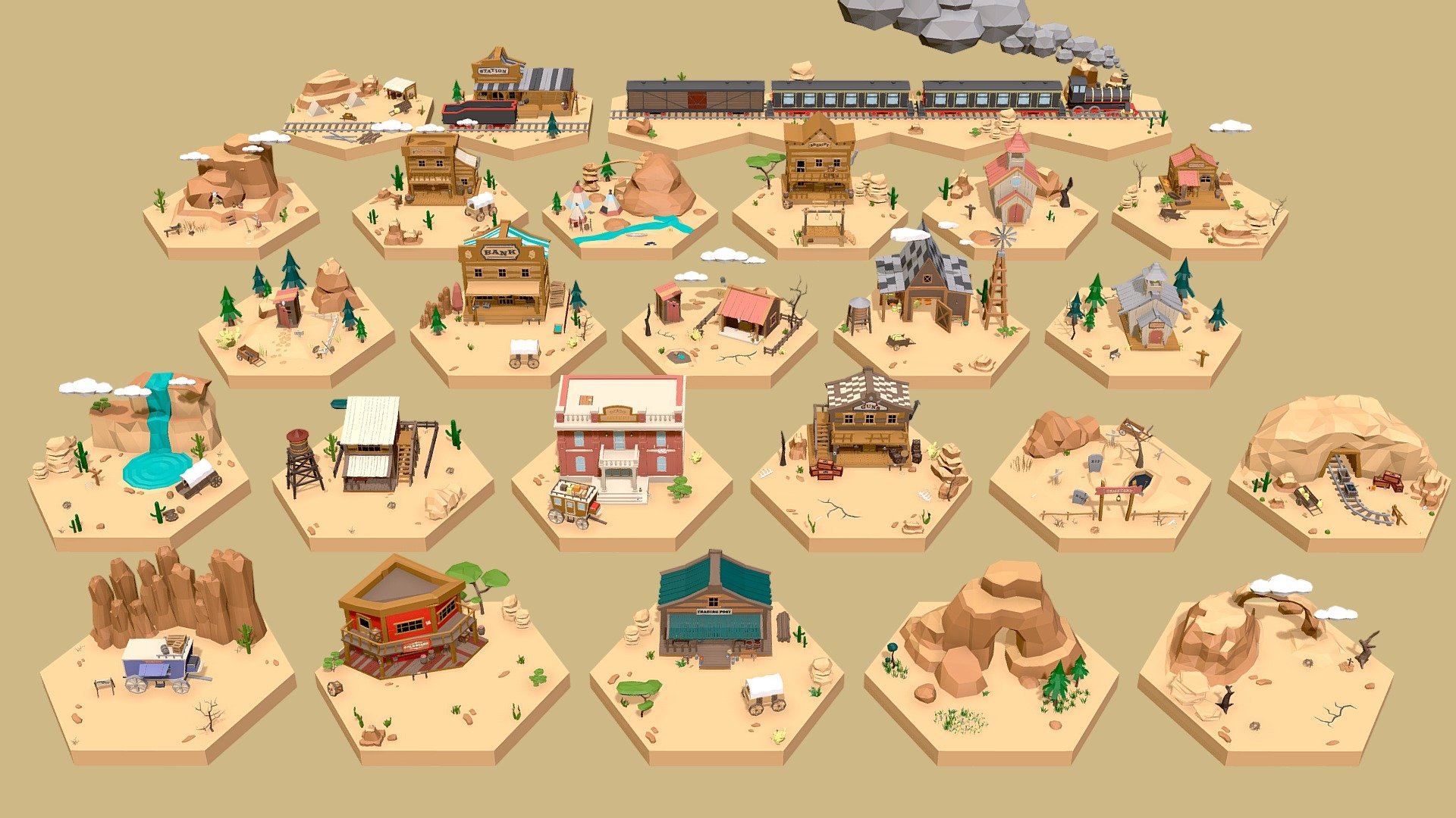 Low Poly Wild West Set