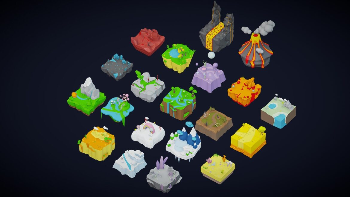 low poly worlds islands exteriors pack 3d model