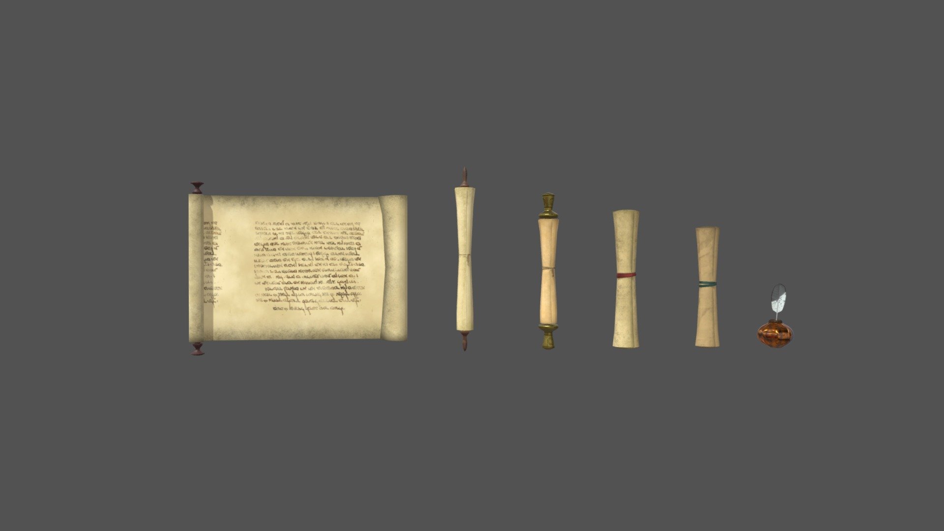 Scrolls collection Low-poly 3D model