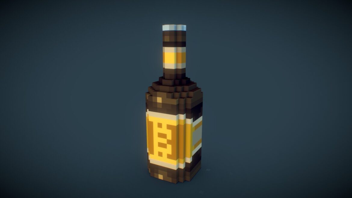 Voxel Beer Bottle 3d Model - Voxel Beer Bottle 3D Model rendered in a clean, isolated view, showcasing its blocky, low-poly aesthetic perfect for stylized game environments or digital art.