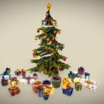 christmas tree set hand painted 3d model