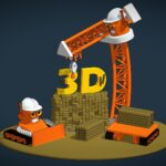 Voxel Construction Pack 3d Model - Voxel construction pack 3d model featuring various building parts, props, and vehicles in a stylized scene.