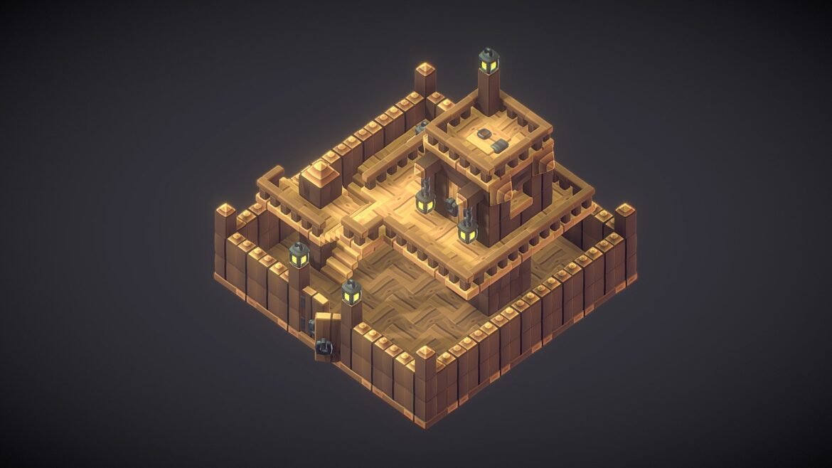 cube world wood block ps isometric 3d model