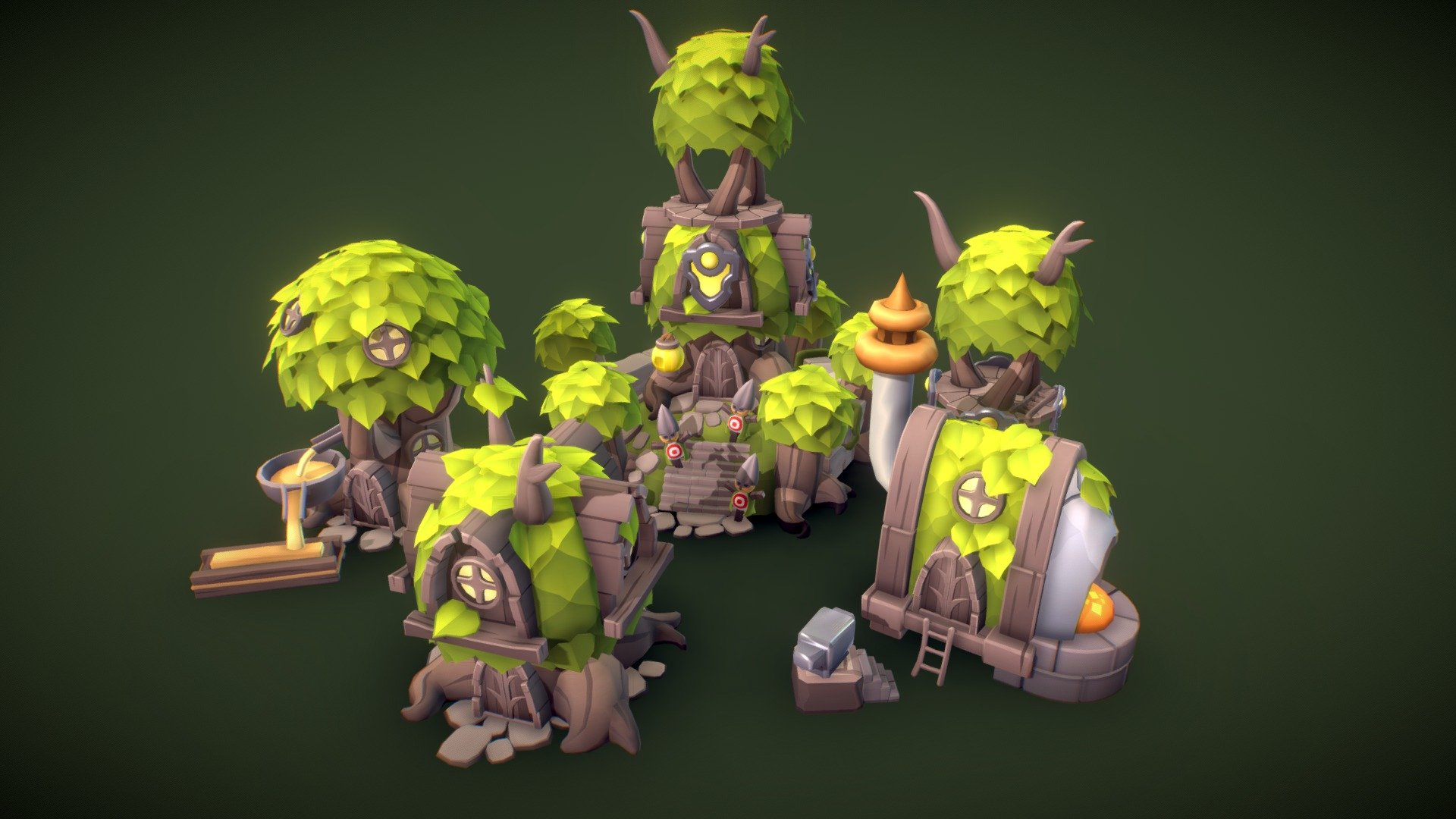 Elf RTS Building Set – Render Scene – PS