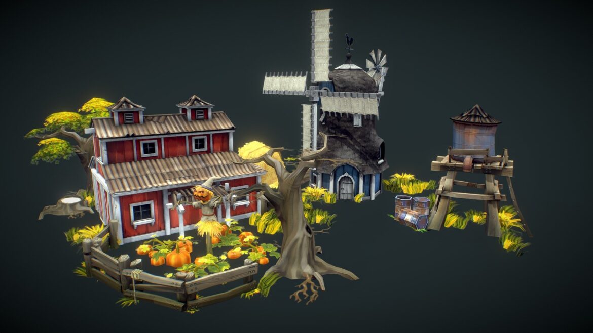 farm set render scene hand painted series 3d model