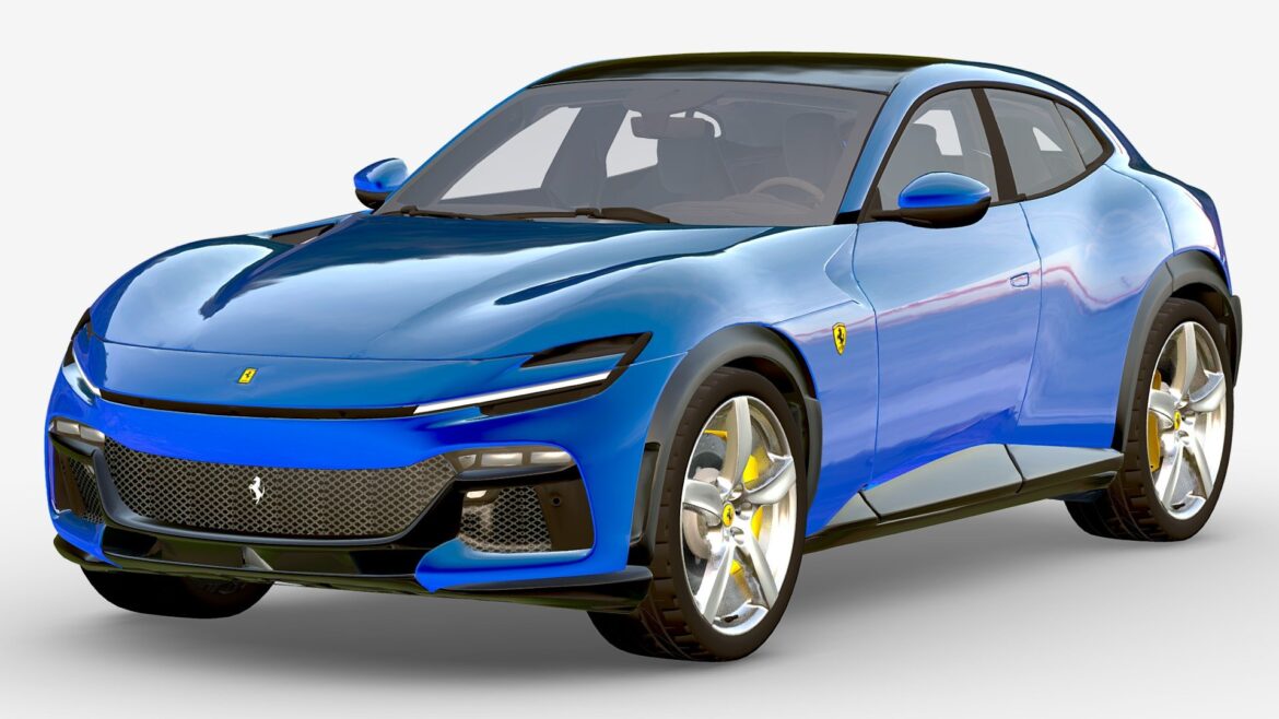 Ferrari Purosangue Car 3d Model - High-fidelity Ferrari Purosangue 3D model with Blu Corsa paint finish