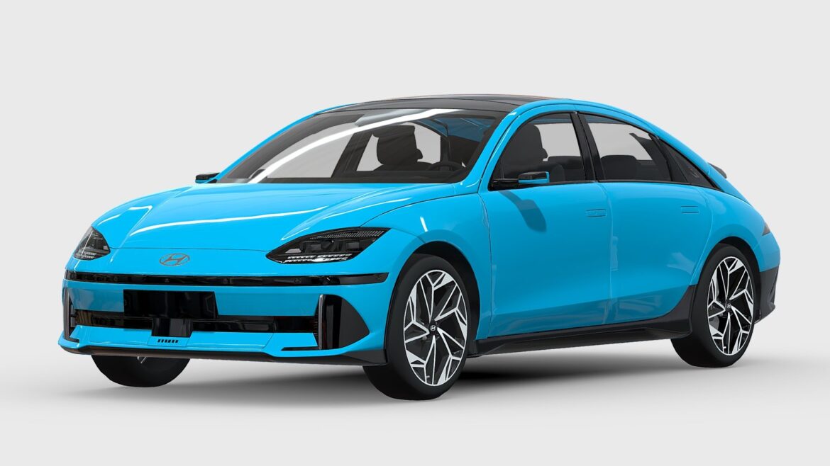 Hyundai Ioniq 6 3d Model - Highly detailed 3D model of the Hyundai Ioniq 6 electric vehicle showcasing its sleek aerodynamic design and futuristic features.