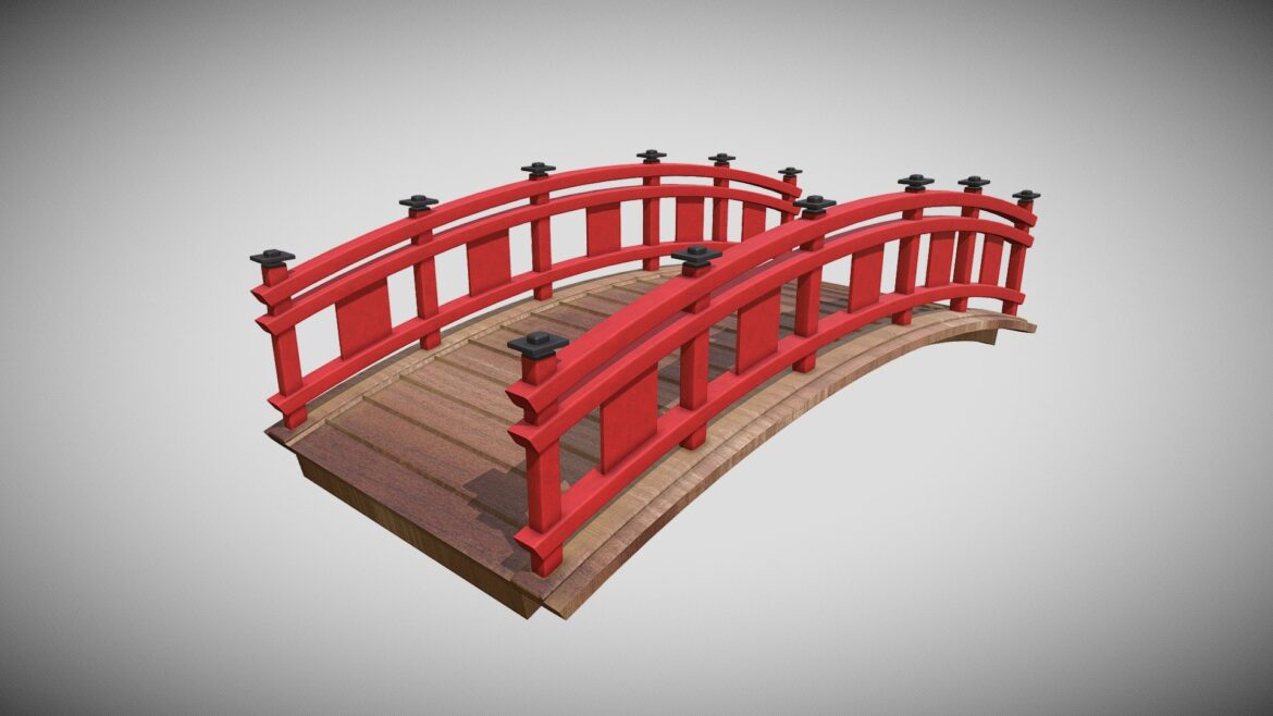 Japanese Bridge 3d Model - Low poly Japanese bridge 3d model for game environments, featuring traditional architectural details and clean mesh.