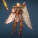 Low Poly Angel 3d Model - Low poly female angel character with hand-painted wings and blue tunic