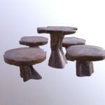 lux teak root table set b 3d model
