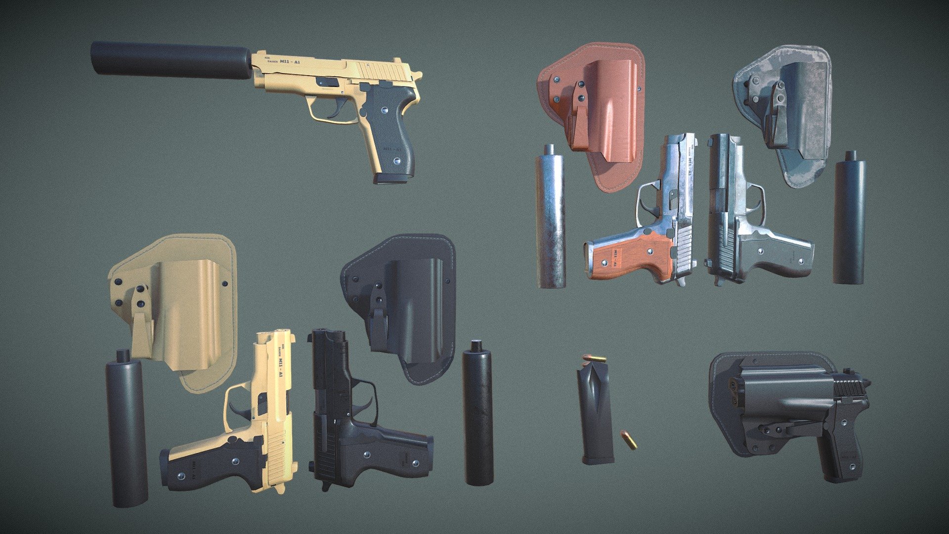 M11 Pistol Game Ready 5 Textures Low-poly
