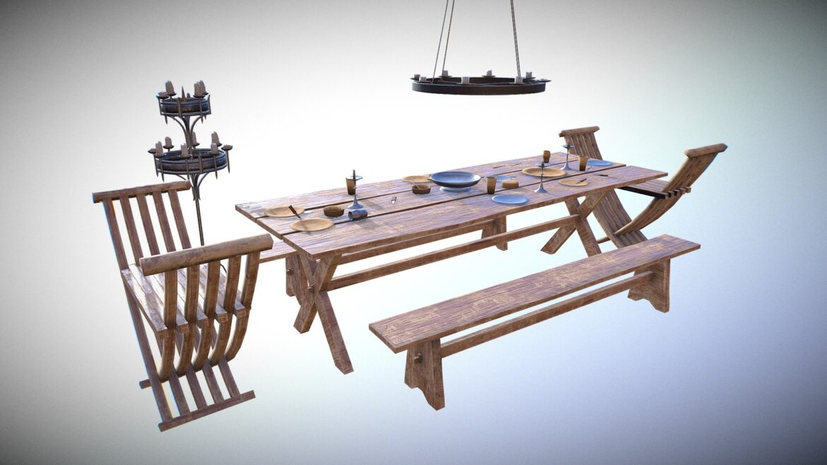 medieval dining table 3d model