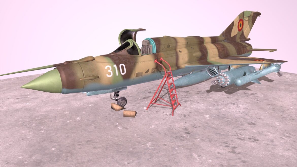 mig 21 rigged amp animated with interior m1 3d model