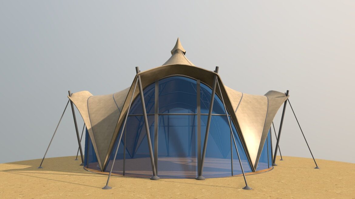 Circular Tent 3d Model - High-detail circular tent 3D model with realistic textures, suitable for outdoor renders and virtual environments.
