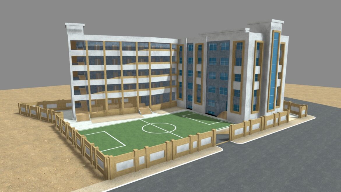 School Architecture 3d Model - Detailed school architecture 3d model project 0206 with classrooms and exterior