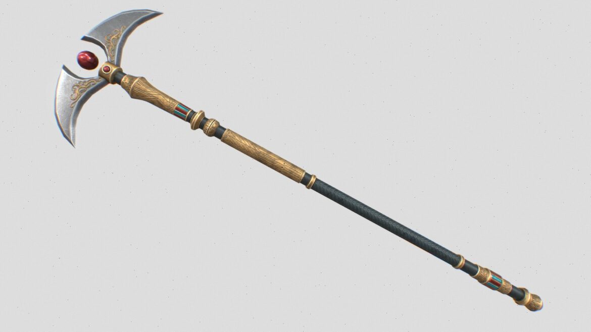 Anubis Weapon 3d Model - Low poly Anubis weapon 3D model with detailed PBR textures for game development