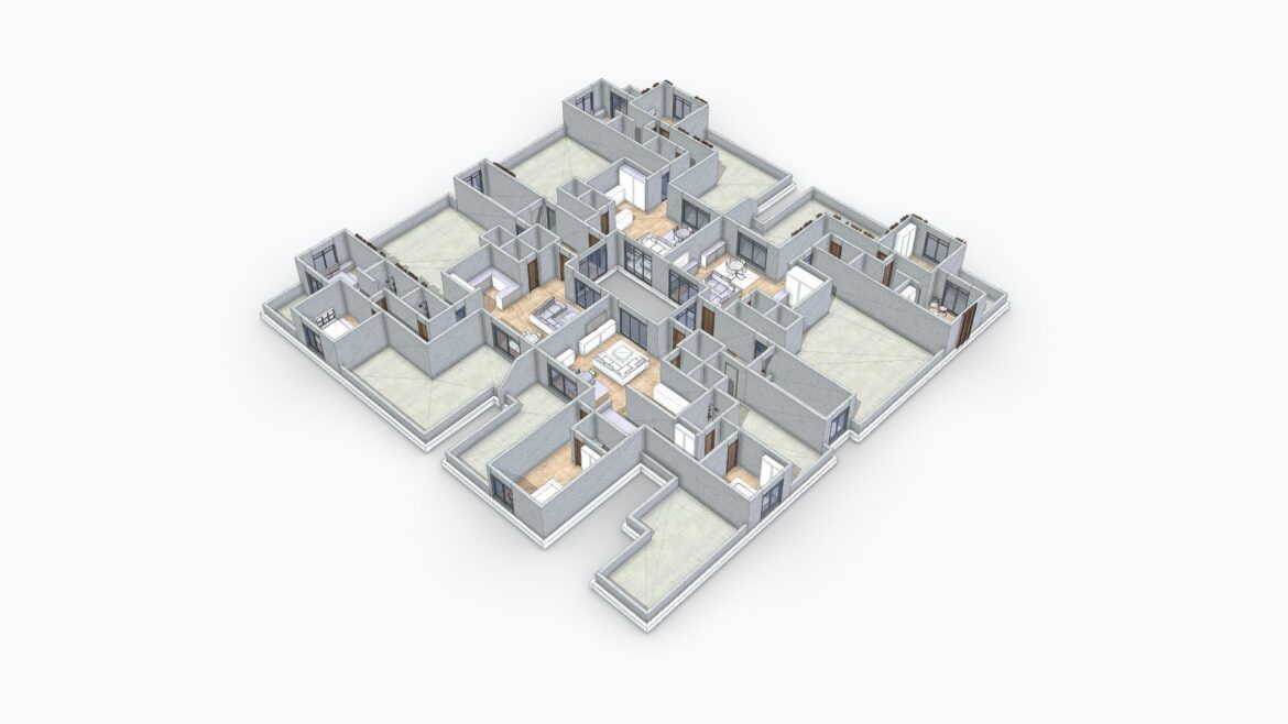 twin villa ground floor 3d plan furnished 3d model