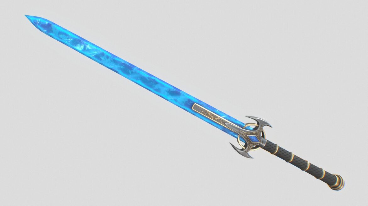 Frostbite Sword 3d Model - Low poly Frostbite sword 3D model with detailed PBR textures and wireframe view
