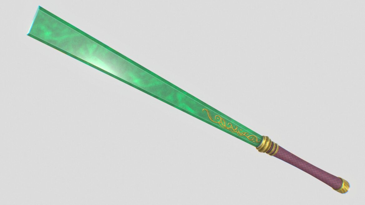 Jade Blade 3d Model - Low-poly jade blade 3D model with intricate details and 4K textures, ready for game engine integration.