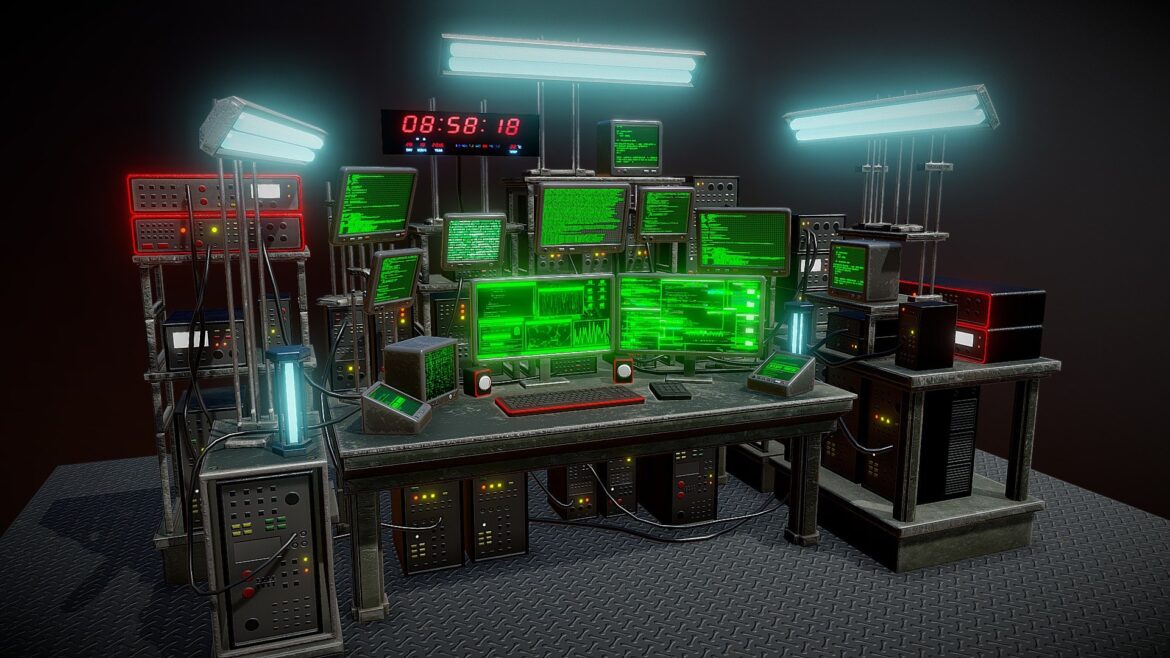 retro computer workstation 3d model