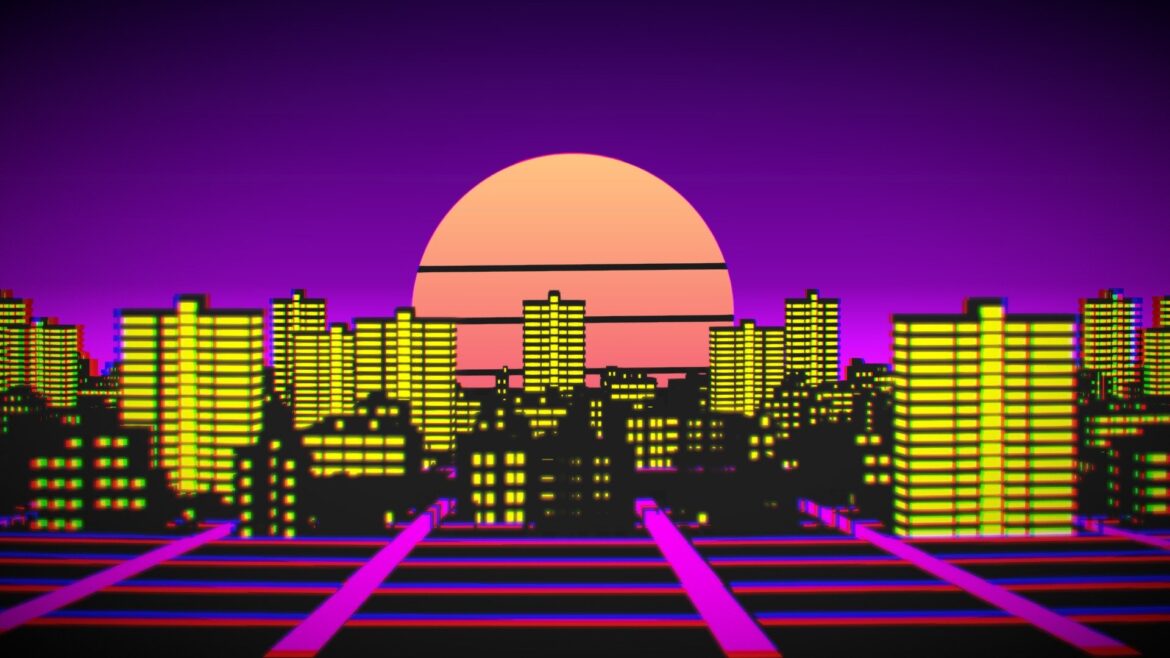 retrowave voxel city 3d model