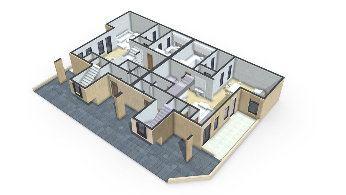 twin villa ground floor 3d plan furnished 3d model