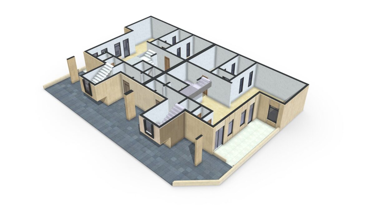 twin villa ground floor 3d plan furnished 3d model
