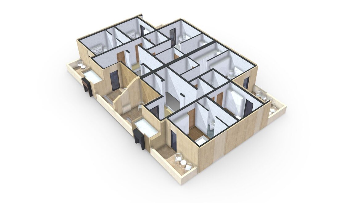twin villa second floor 3d plan furnished 3d model